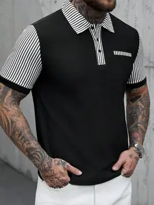 Men's Striped Knit Polo Shirt, Buttoned, Casual Business Commute