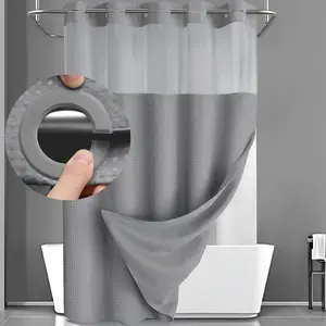 Grey waffle shower curtain, 1 piece double-layer waterproof shower curtain with snap-on removable liner, bathroom accessory suitable for beauty salons and home decoration. tiktokshopspringglowup