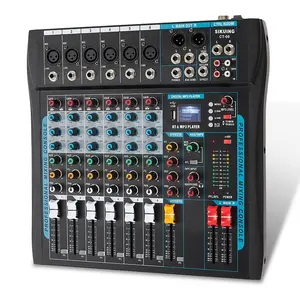 Audio Mixer,6 Channel Board Mixer for Streaming, Professional Sounds Board Mixer with 16 DSP Effect, USB Audio Interface and 48V Phantom Power, Stereo DJ Mixers for PC Recording/DJ stage