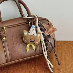 [Journey Canvas]Miu series bag pendant: cartoon plush bear doll pendant, high-end coffee-colored schoolbag beaded chain keychain ornament