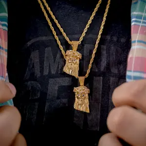 Mini Jesus Bundle Set - 18k Gold Plated Hand Placed AAAA Cubic Zirconia Pendants & Necklaces 20-26" Options