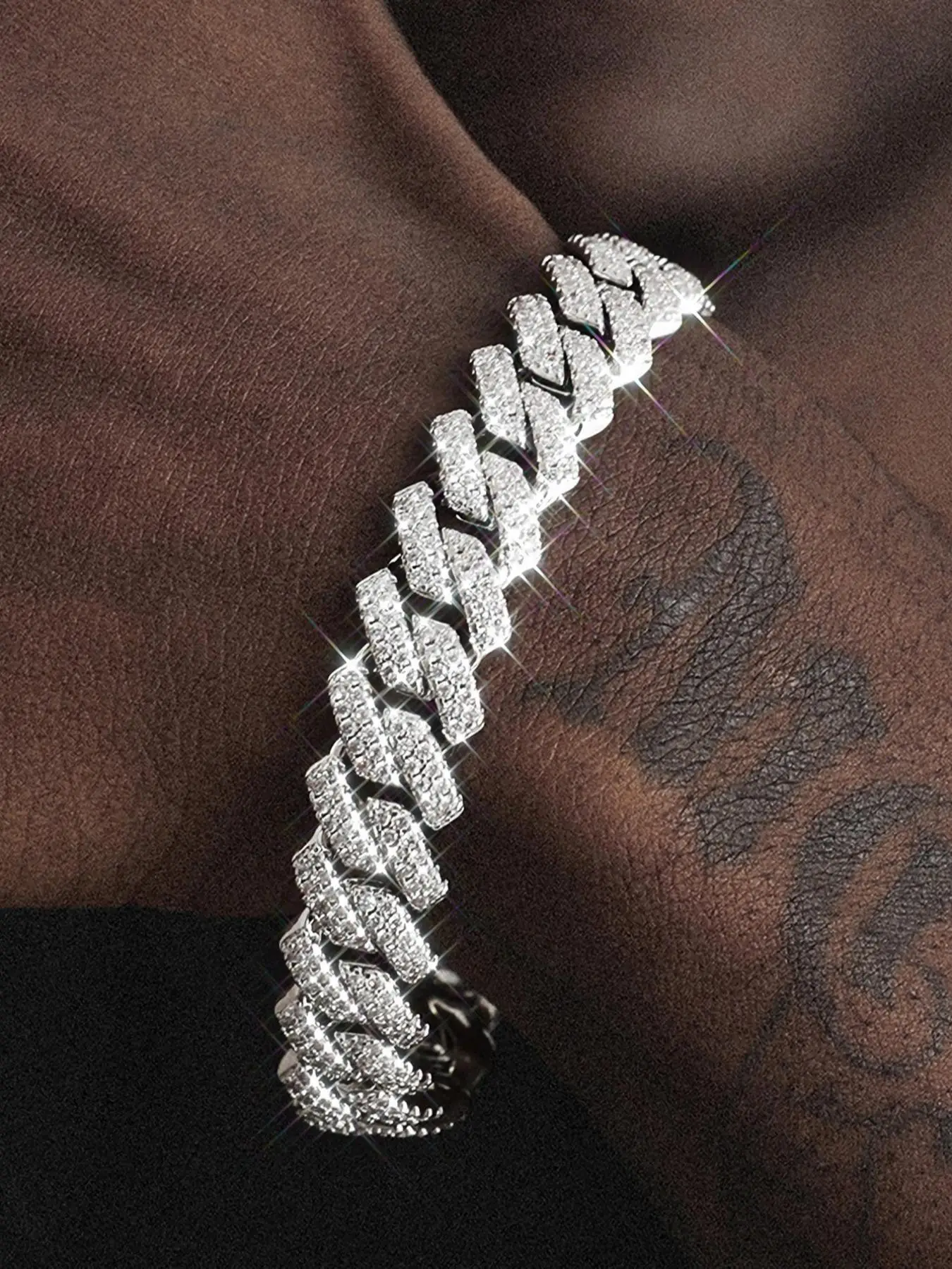 Street Style Rhinestones Decorated Cuban Link Chain Bracelet, Casual Trendy Exquisite Bracelet for Women & Men, Fashionable Jewelry for Men & Women fo