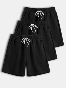Men's Linen Blend Drawstring Elastic Waist Casual Streetwear Shorts 3 Pack, Casual Lightweight Breathable Bottoms for Summer Beach Daily Wear, Menswear