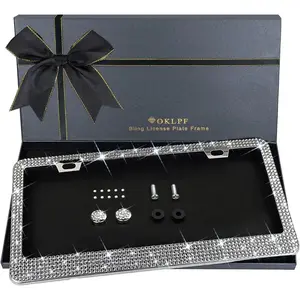 Sparkly Bling Stainless Steel License Plate Frames For Women, 1PCS | Over 1000 pcs 14 Facets Bedazzled Clear Glass Diamond Rhinestone Crystals With Free Glitter Diamond Box (White)