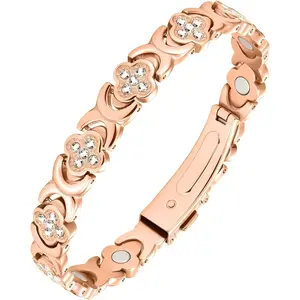 Women’s Retro Four-Leaf Clover Magnetic Bracelet – Luxurious retro rose gold four-leaf clover design with built-in 3800 gauss powerful magnets and inlaid with exquisite sparkling crystals. Trendy stackable design that’s easy to pair with everyday outfits.