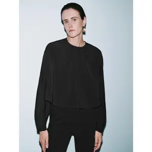 URBAN REVIVO 2026 Spring Women's Cropped Pleated Long Sleeve Blouse UWG240232 Loose Overhead Shirt WomensWear