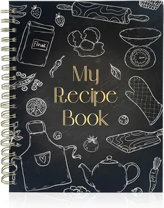 Blank Recipe Book to Write in Your Own Recipes,Empty Cookbook Journal,80 Pages Hardcover 7.3" x 10" for Family Recipe Keeper, Black Cover