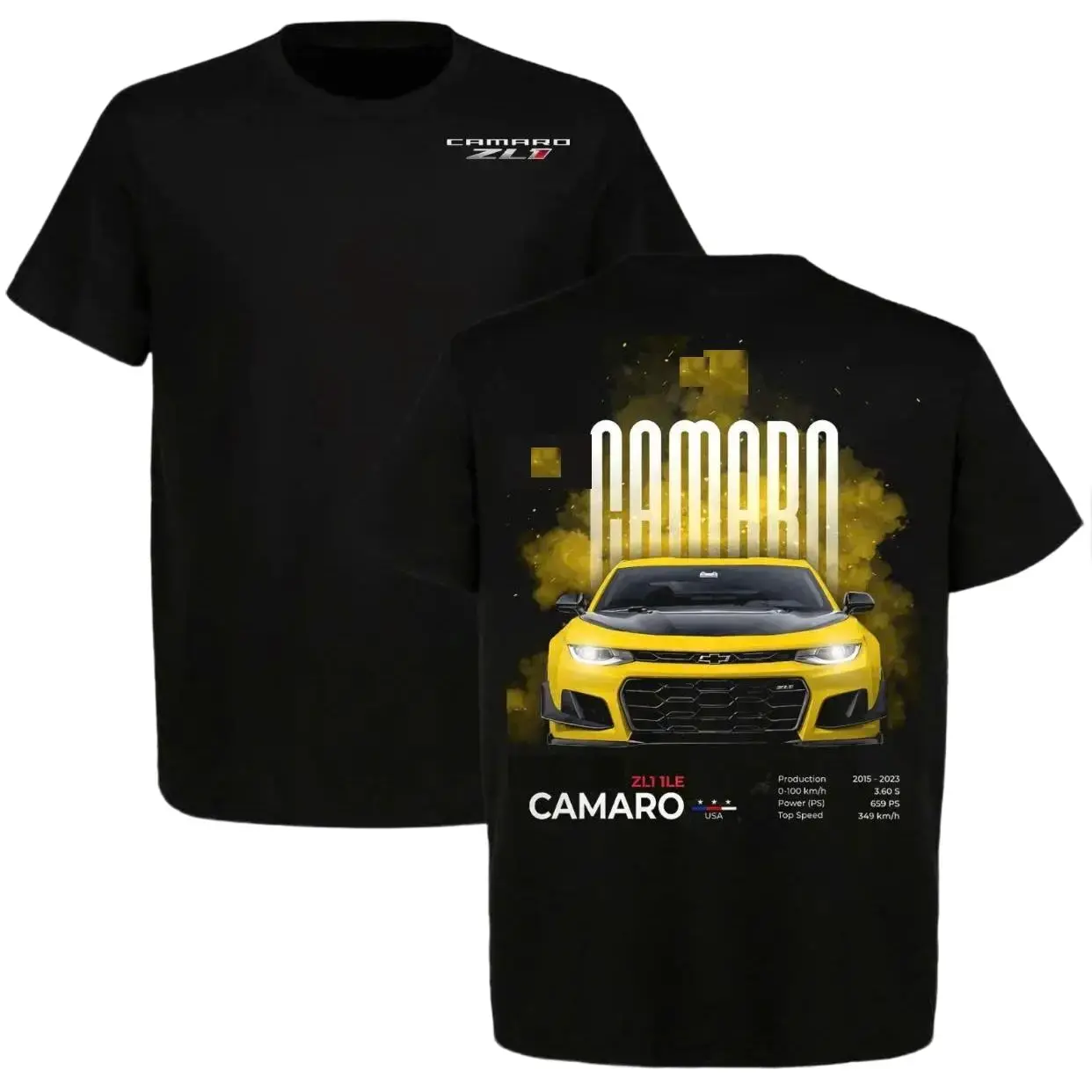 Camaro ZL1 1LE Front View T-Shirt, American Muscle Car Graphic Tee