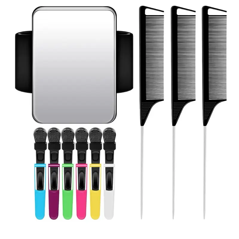 for Stylists and Braiders, Magnetic Gel, 3 Rat Tail Combs, 6 Plastic Clips, Wrist Strap, Black