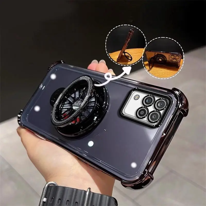 Suitable for [Galaxy A12] high-end phone case🥰, Viral Spinning Car Wheel Turbo Fan Phone Case with Ring Stand Electroplated Luxury Holder 4-Corner Shockproof Camera Protective Cover 952