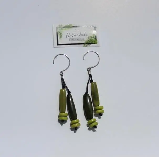 Green Tagua Nut Dangle Earrings