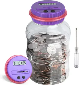 Large Piggy  for Adults ,  Digital  Counting  with LCD Counter, 1.8L Capacity    Jar for Adults, Designed for All   (Purple)