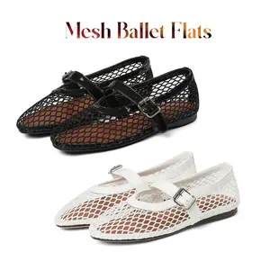 CYNLLIO Mesh Ballet Flats for Women Buckle Strap Comfy Fishnet Ballerina Flat Cute Casual Office Shoes
