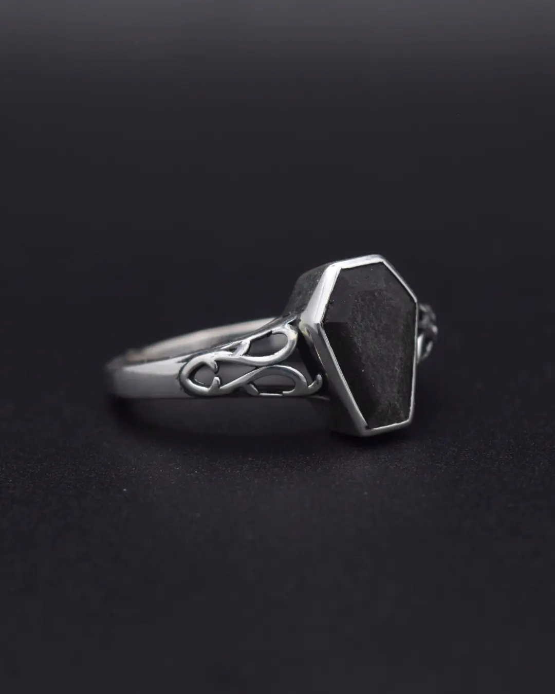 Silvaria Silver Obsidian Coffin Ring