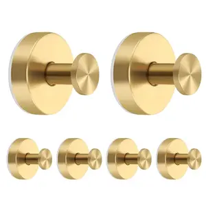 6 PCS Heavy-Duty Vacuum Suction Cup Hooks, Bathroom Accessory, User-Friendly, 10-second installation, Gold Strong Suction Stainless Steel Hooks, Load Capacity 5 kg, Waterproof & Rust-Proof Matte Holders, Suitable for Sponges, Bathrobes and Coats