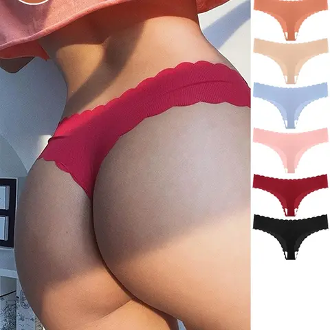 7-Pack New Low-Waist Seamless Scallop-Trimmed Women's Thongs & V-Strings - Polyamide Knit Fabric, Sexy Breathable, Comfortable Elastic, Solid Color, 90% Polyamide + 10% Elastane, No Ride-Up Underwear Set Everyday Basic thong Pieces Panty Womenswear Minima