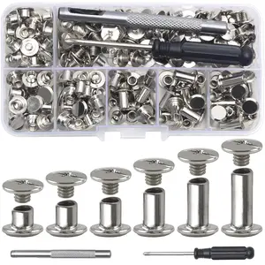 110Sets Chicago Screws Leather Rivets Assorted Screw Rivets Chicago Binding Screws for Decorate and Repair Leather Craft Belt Bag Shoes Purse Bookbinding (Silver, M5*4,5,6,8,10,12)