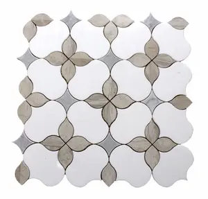 Sophisticated Waterjet Artistic Marble Mosaic Floor & Wall Backsplash Tiles (13.5x13.5 inch ) DP8919