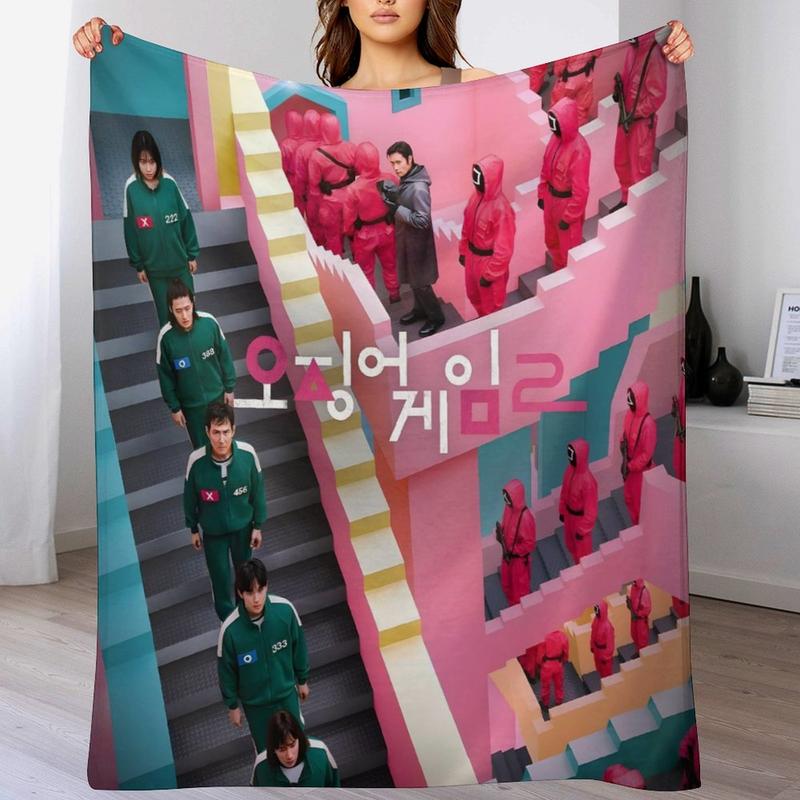 Cartoon Anime Squid Game Throw Blanket  Super Soft Fuzzy Cozy Warm Blanket Plush Fluffy Furry Blankets