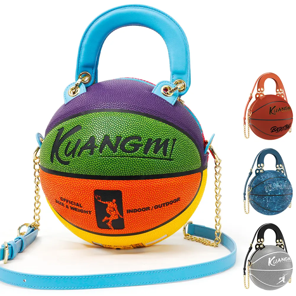 Kuangmi Women's Colorful Graphic Basketball-Shaped Crossbody Bag, Casual PU Leather Circle Shoulder Purse with Adjustable Strap, Fan Accessory