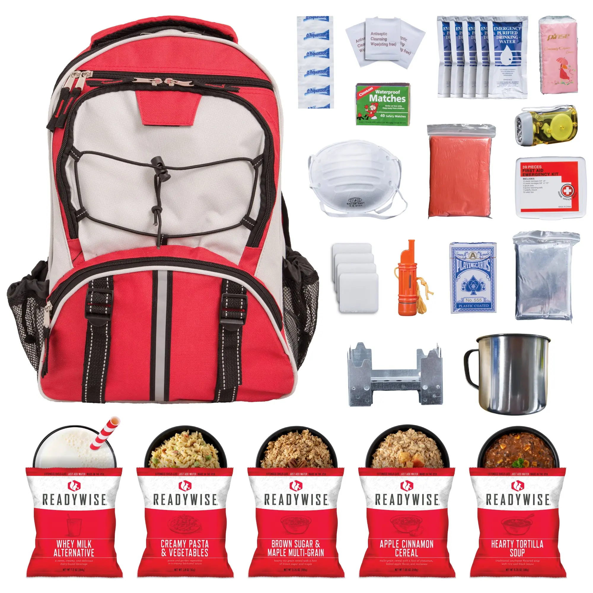 Red 64 Piece Survival Backpack