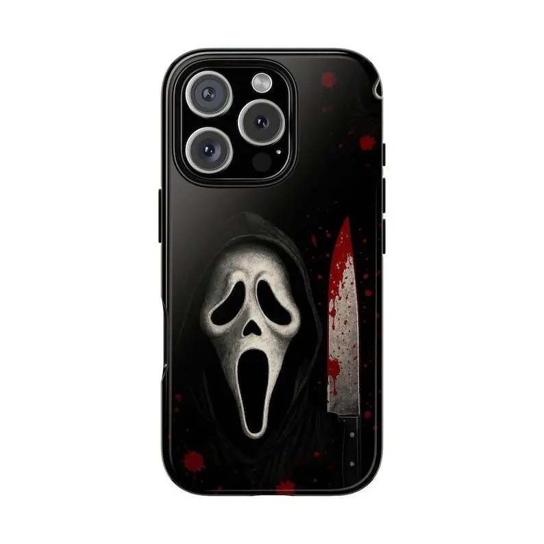 Scream Ghostface Phone Case – Matte Black Horror Themed Phone Case Premium Matte Texture, Protection, Shockproof, Anti-Drop, Anti-Fingerprint For IPhone 17-12, Pro Max, Pro Plus, and Samsung S25-22 Protection Safety