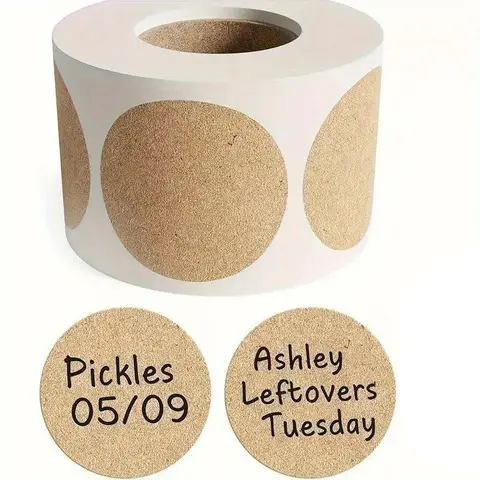 Kraft Paper Round Self-adhesive Label Paper, 500pcs/roll Item Classification Name Stickers, Customized Sticker, Personalized Labels, Sticky Labels for Office & Home