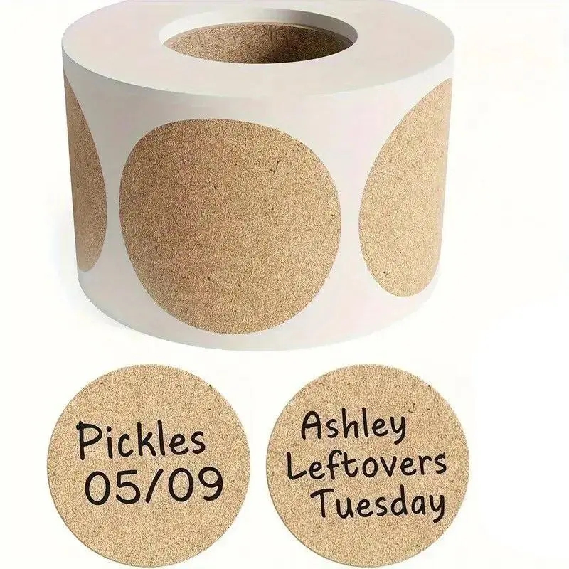Kraft Paper Round Self-adhesive Label Paper, 500pcs/roll Item Classification Name Stickers, Customized Sticker, Personalized Labels, Sticky Labels for Office & Home