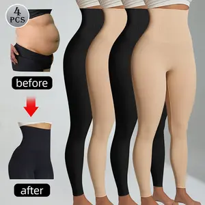 4 pieces of women's high waisted yoga leggings - tummy cinching, hip lifting, elastic shaping workout cropped pants, opaque, perfect for fitness and running, Valentine's Day gift, Mother's Day