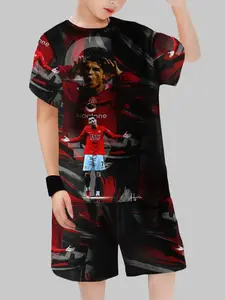 Manchester United Cristiano Ronaldo Youth Storm Set, Kids' Short-Sleeve T-Shirt & Shorts Two-Piece Set for Football Fans, Summer, Soccer Shorts