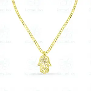 Gold Plated 14k  COD#0257 Necklace inches with Fatima Pendant  - Fashion Accessory