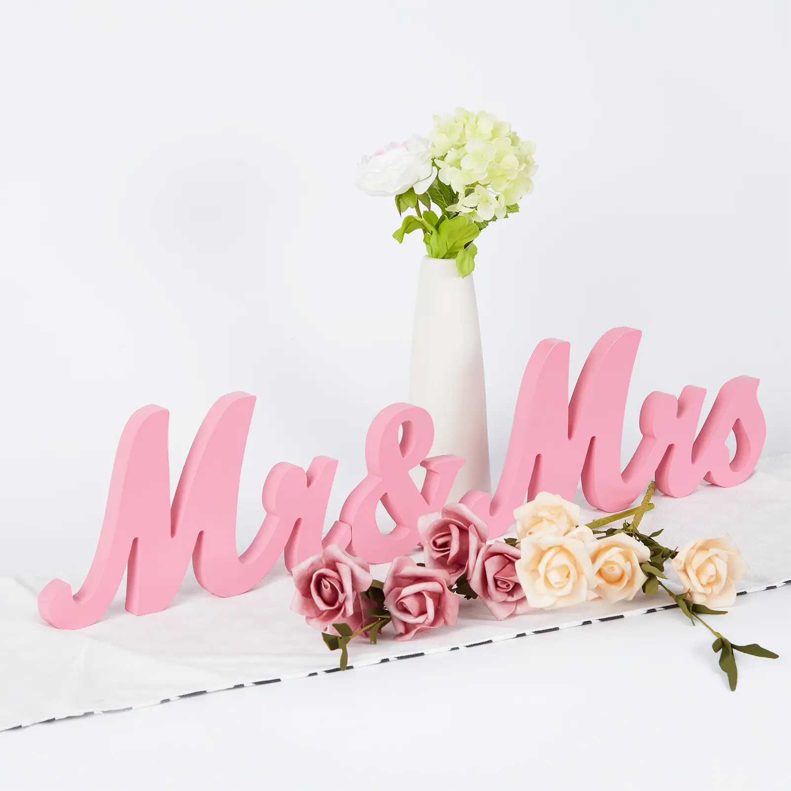 Rustic Wooden MR & MRS Letters, Freestanding Wedding Table Decor Sign, Vintage Ornament for Sweetheart Cake Table, Reception, Anniversary & Just Married Party