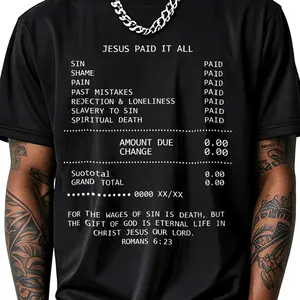 100% Cotton Jesus Paid It  Receipt Design T-Shirt Women Men Outdoor Casual Short Sleeve Comfortable And Versatile