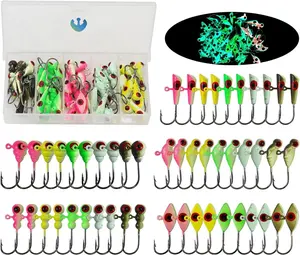 50 count Ice Fishing Jigs Assortment Glow in The Dark Jig Heads for Ice Fishing Equipment Crappie Walleye Trout Perch Lures