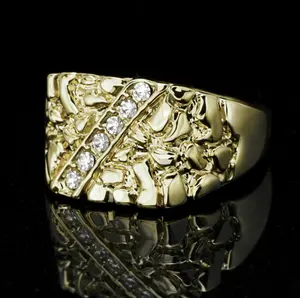 14K Gold Plated Iced Nugget Pinky Ring w/ CZ Hip Hop Sizes 5-13