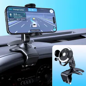 Universal 360° Rotating Dashboard Phone Holder for Car - Spring Clip Car Phone Mount, No Adhesive No Tools, Multi-Angle Adjustable Clip-On Holder for 4-7 inches Smartphones (Black)