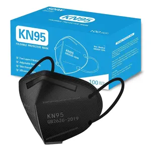 100pcs Kn95 Black Face 5 Layer Filter Efficiency≥95% With Elastic Ear Loop And Nose Bridge Clip Breathable Mask