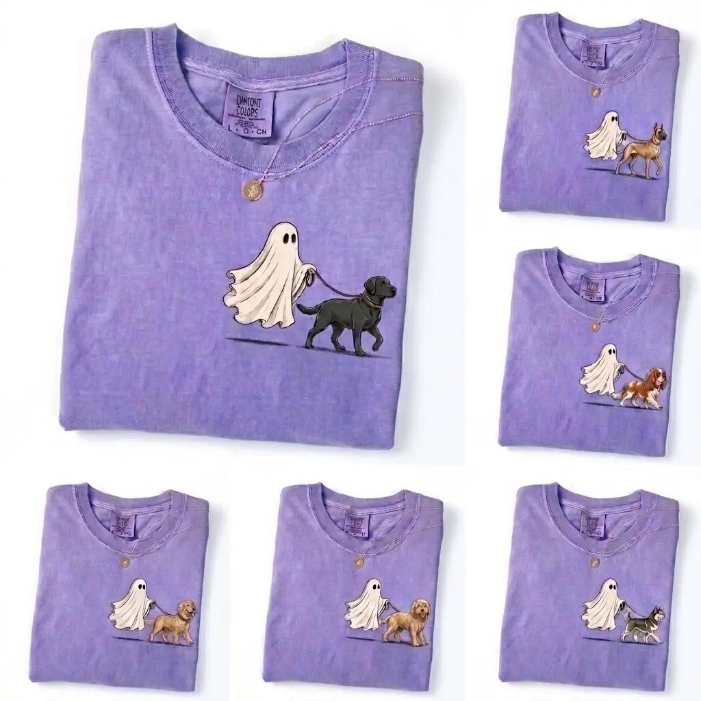 Comfort Colors Halloween 50+ Dog Breeds Ghost Walking Dog Halloween Shirt, Cute Ghost Pocket Print Tee for Dog Moms, Spooky Season Fall Graphic T-Shirt, Funny Halloween Gift for Dog Lovers – TrendWear USA