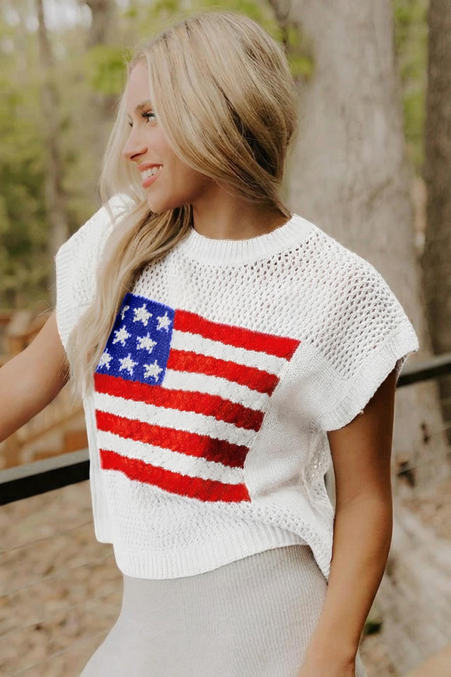 Mntaor Women's American Flag Graphic Relaxed Fit Short Sleeve Knit Sweater Top for Independence Day Festivals & Casual Streetwear Knitwear - Womenswear Mntaor Women's American Flag Graphic Relaxed Fit Short Sleeve Knit Sweater Top for Independence Day Festivals & Casual Streetwear Knitwear - Womenswear
