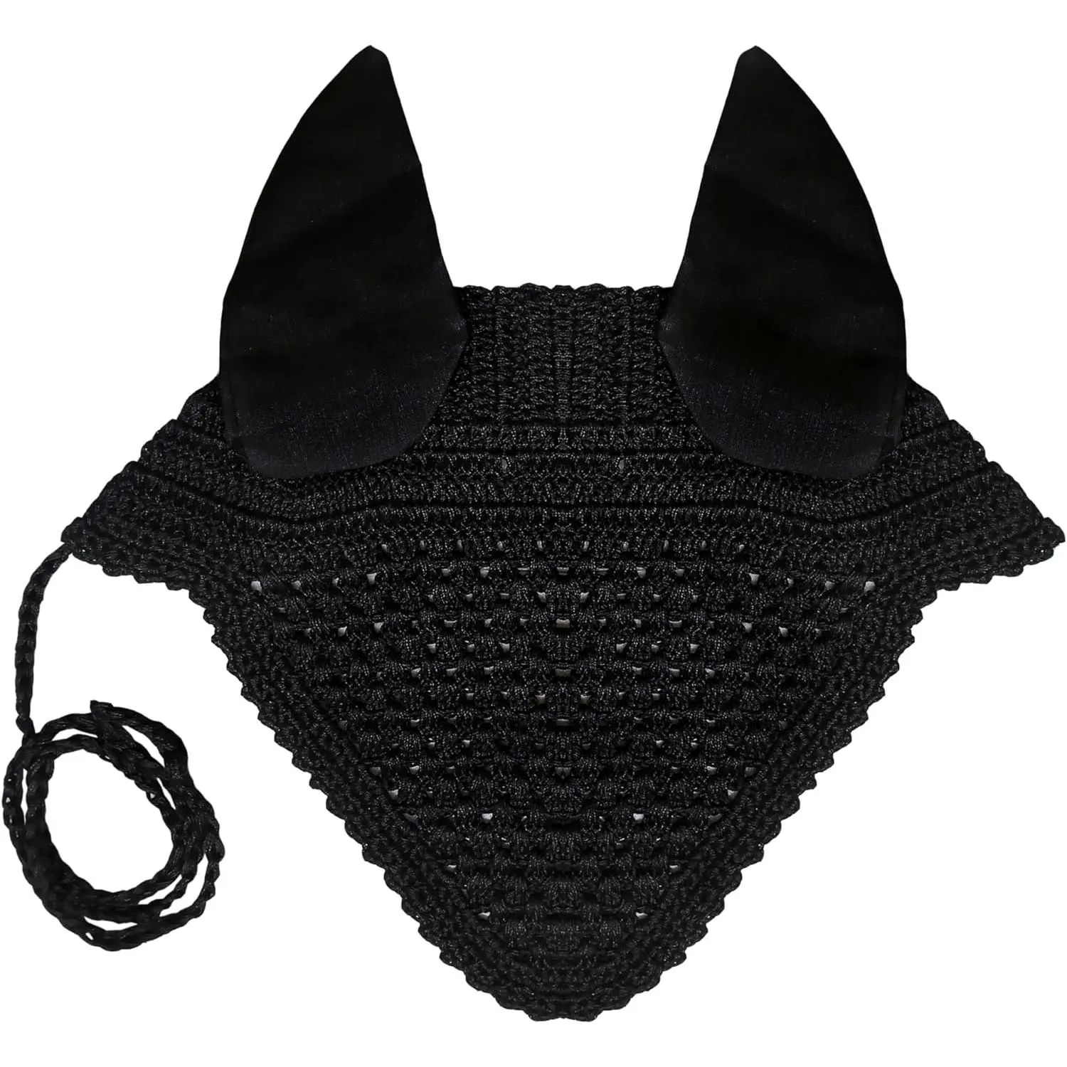 Equine Care Horse Fly Bonnet Full Size Black – Breathable Cotton Crochet Ear Bonnet, Fly Veil & Ear Net for Horses with Noise Reducing Cotton Ears for Dressage, Hunter Jumper & English Riding