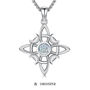 DRINSPER S925 Witch‘s Knot Necklace with Moonstone Celtic Knot 925 Sterling Silver Witches Knot Pendant Wicca Moon Irish Celtic Triple Moon Trinity Knot Design, Protection Mysticism Amulet Jewelry Accessories Gift for Girls Women TikTokShopBlackFriday
