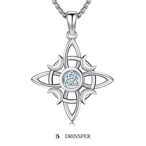 DRINSPER S925 Sterling Silver Witch's Knot Moonstone Necklace - Elegant Mirror-Bright Box Chain, Exquisite Trendy Pendant, Pagan Triple Moon Wiccan Energy Amulet, Women's All-Seasons Daily Wear Witchy Gifts (TikTokShopBlackFriday)