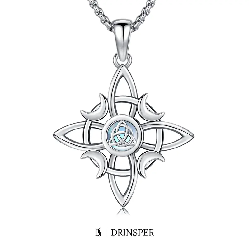 DRINSPER S925 Sterling Silver Witch's Knot Moonstone Necklace - Elegant Mirror-Bright Box Chain, Exquisite Trendy Pendant, Pagan Triple Moon Wiccan Energy Amulet, Women's All-Seasons Daily Wear Witchy Gifts (TikTokShopBlackFriday)