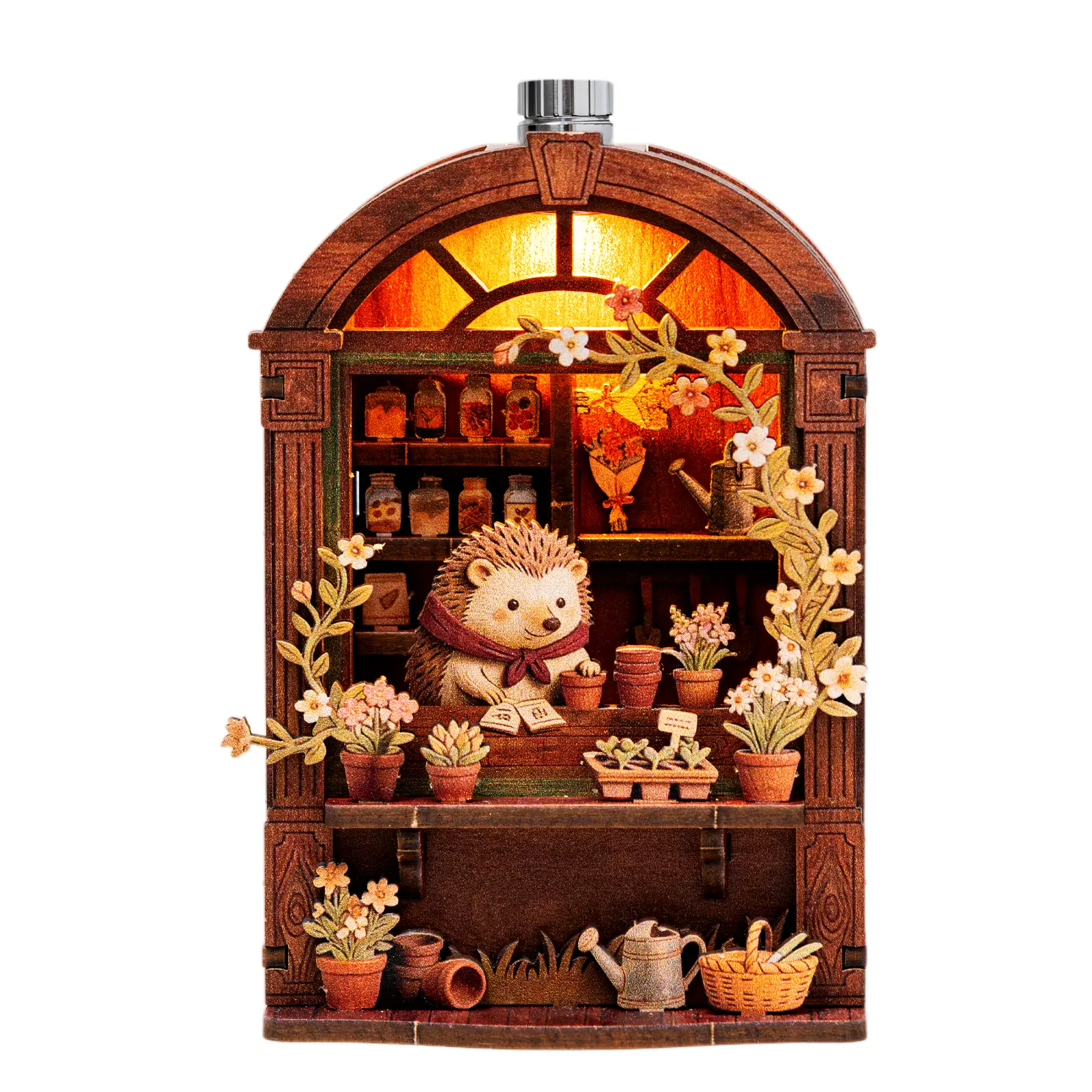 ETKVR RFM03 Hedgehog Grocery Store Street Corner Magnetic Construction Set - UV Printing, Switch-On Glow, Palm-Size Charm, Precision Cut DIY Craft Handmade Gift, Self-Adhesive Fridge Decor, Light-Up House Decoration Figurine