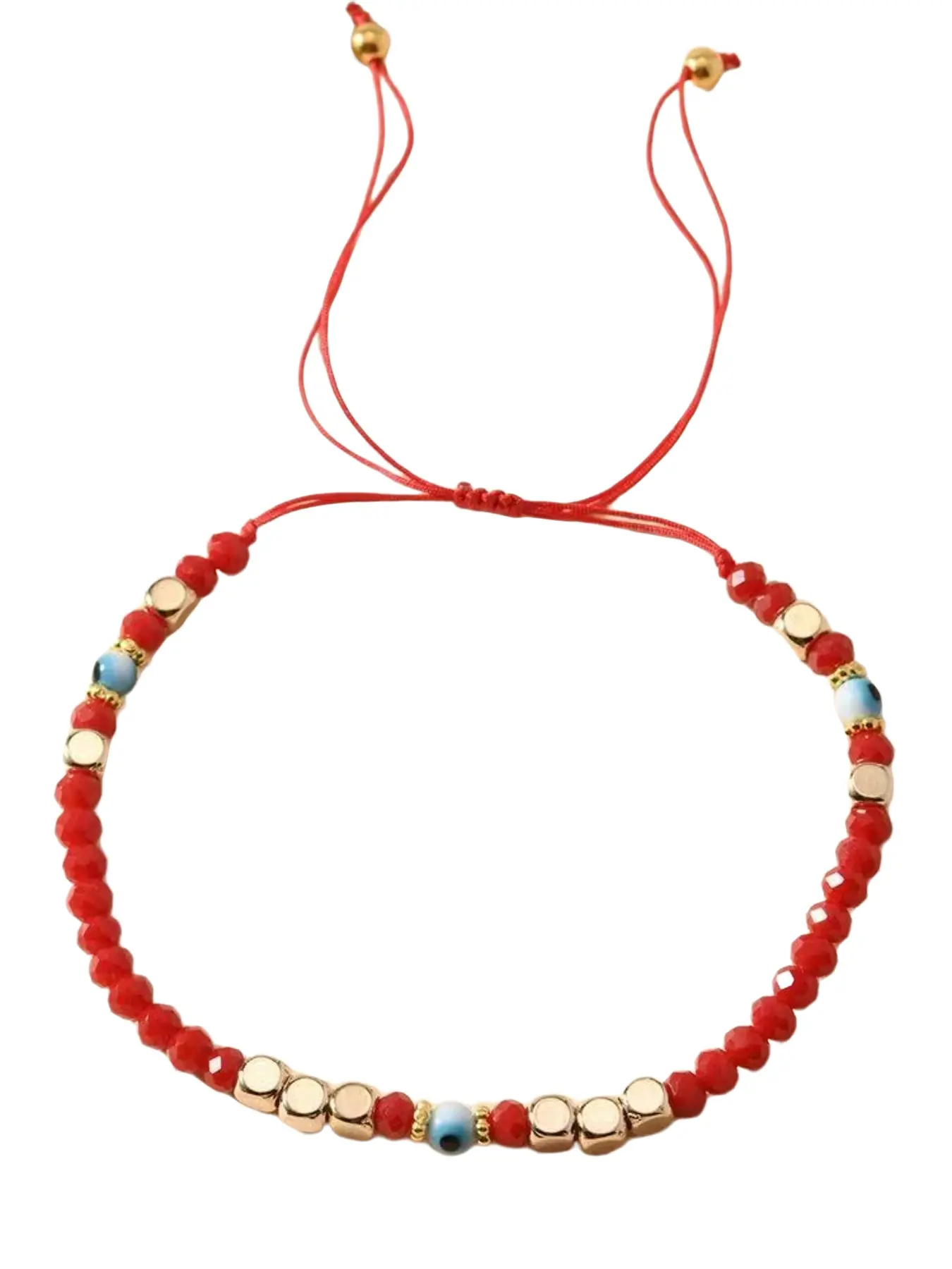 Bohemian Evil Eye Red String Bracelet, Adjustable Gold Bead Braided Cord, Good Luck Protection Jewelry Gift for Women & Men