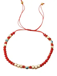 Bohemian Evil Eye Red String Bracelet, Adjustable Gold Bead Braided Cord, Good Luck Protection Jewelry Gift for Women & Men
