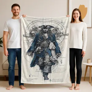 1 piece Legendary Pirate Adventure themed flannel blanket - Microfiber soft fluffy sofa blanket, suitable for beds and sofas, modern style, all-season use, digital print design, flannel weaving craft, 100% polyester material, machine washable