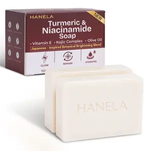 Turmeric Exfoliating Cleansing Bar Hanela Turmeric & Niacinamide Soap Bar with Olive Oil & Shea Butter, Vitamin B3 & E, Japanese Cypress Light Scent, Brightening Facial & Body Cleanser for Even Skin Tone