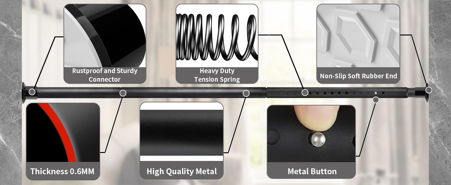 Heavy Duty No Drill Tension Curtain Rod 102-120 Inch, 1.27" Diameter Non-Slip Adjustable Telescoping Rod for Shower Windows Bathroom Bedroom Patio, Renter Friendly Heavy Duty No Drill Tension Curtain Rod 102-120 Inch, 1.27" Diameter Non-Slip Adjustable Telescoping Rod for Shower Windows Bathroom Bedroom Patio, Renter Friendly