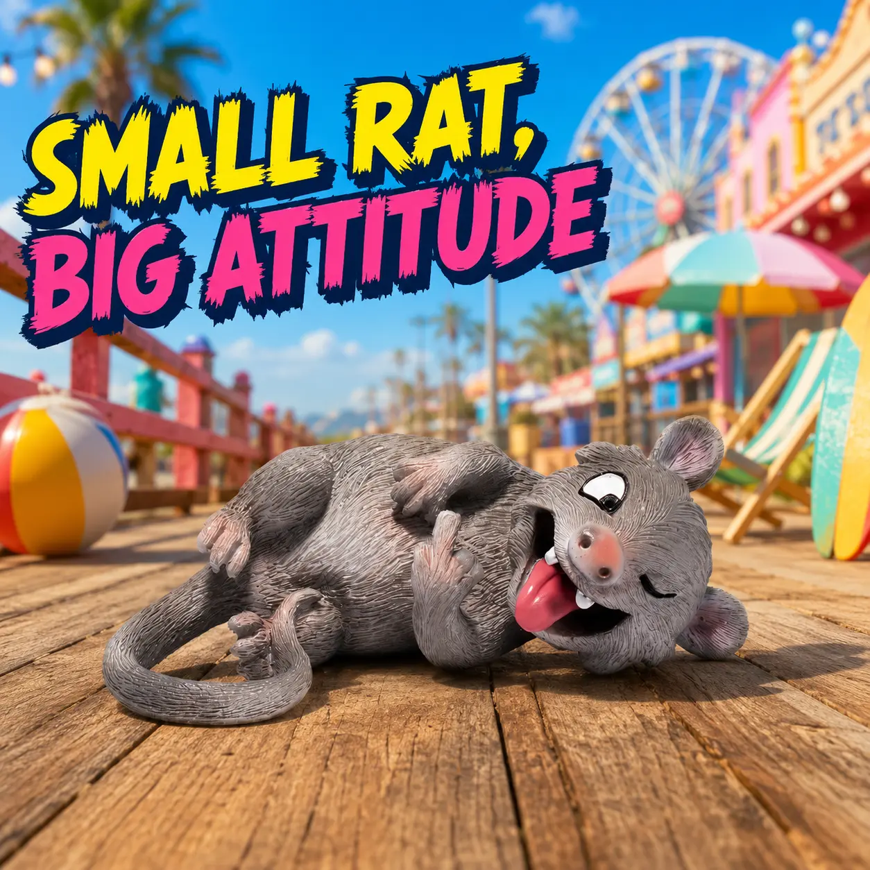 HODAO Resin Funny Middle Finger Lying Rat Statue - Winking, Tongue-Out Mouse Figurine, Novelty Prank Desktop Decor, Gag Gift for Home Use